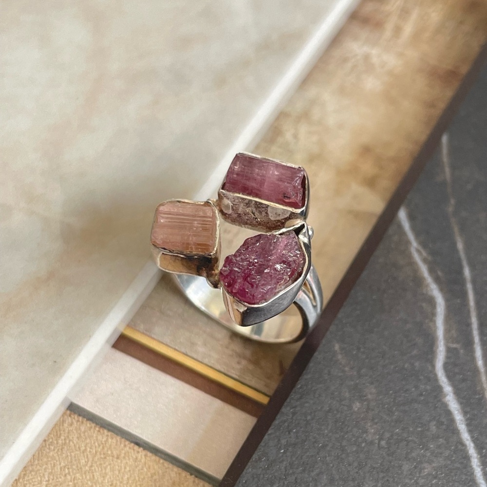 925 Sterling Silver Raw Tourmaline Ring! US:5“EARTHY”